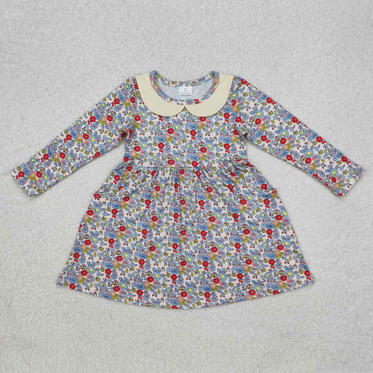 Infant baby girls blue red floral boutique dress