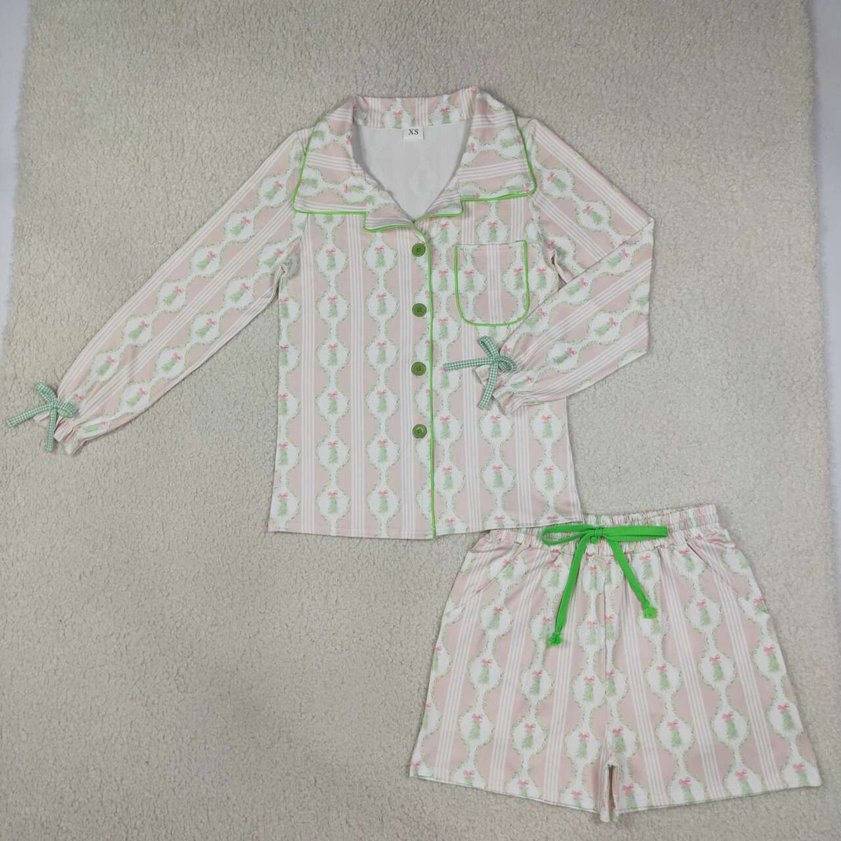 Adult women Christmas tree design short sleeve pajama set