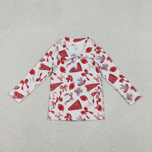 Red cheer design girls long sleeve yoga zip shirt