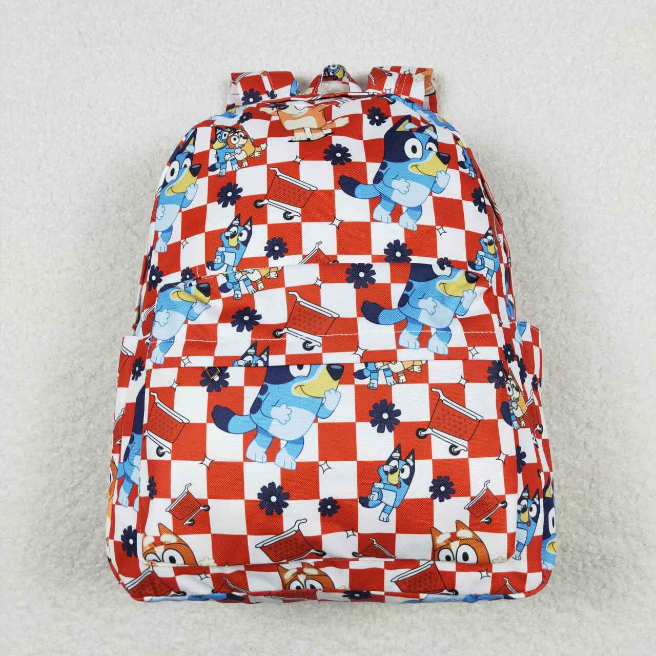 toddle baby cartoon blue dog red chekered mini backpack