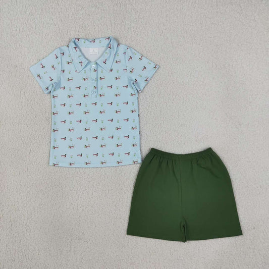 Mallard duck design top matching green shorts boy summer outfit