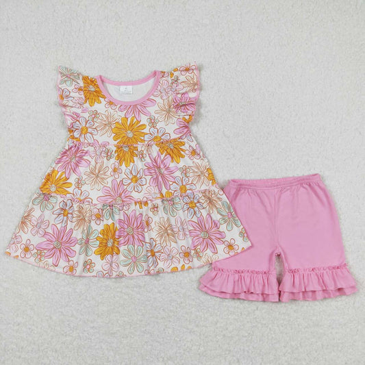 baby girls floral top ruffle shorts outfit