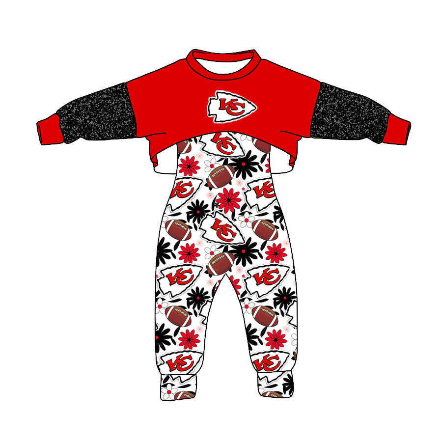 Girls KC football team design suspender 2pcs clothes set