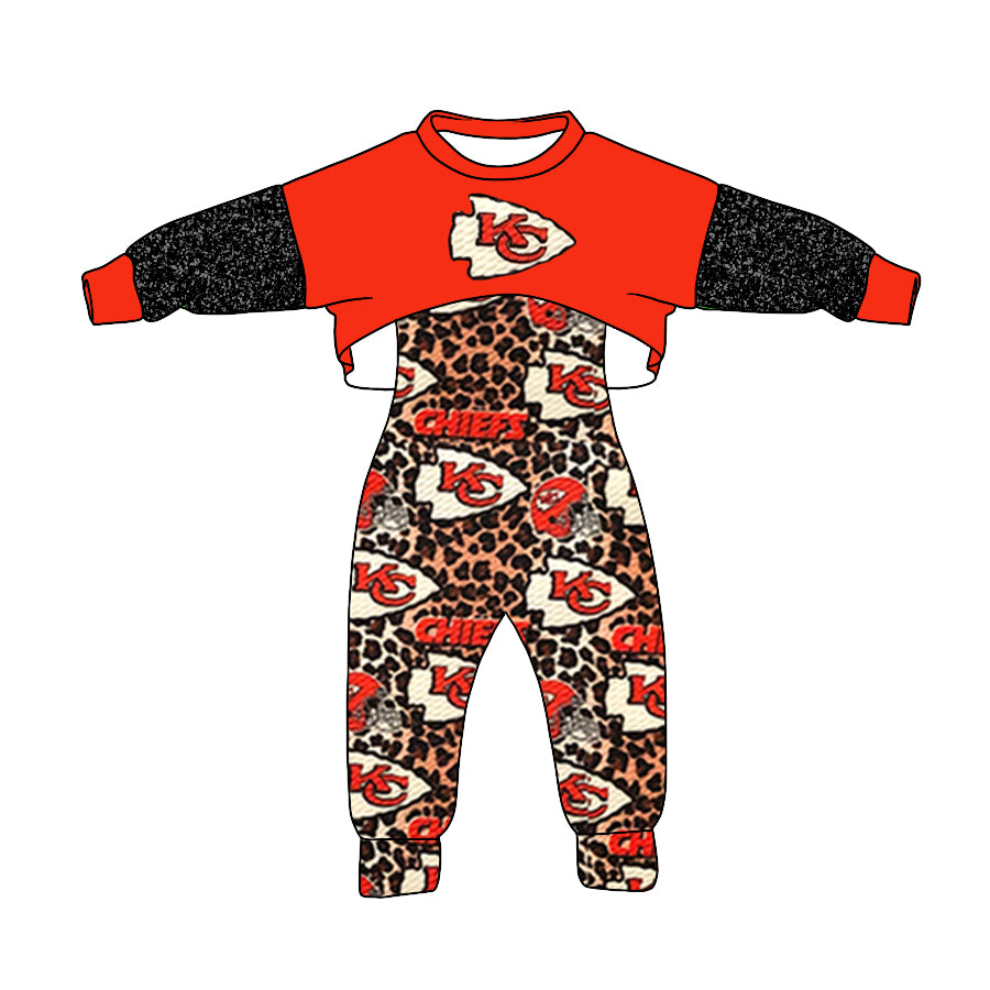 Girls KC team cheetah design  suspender 2pcs clothes set