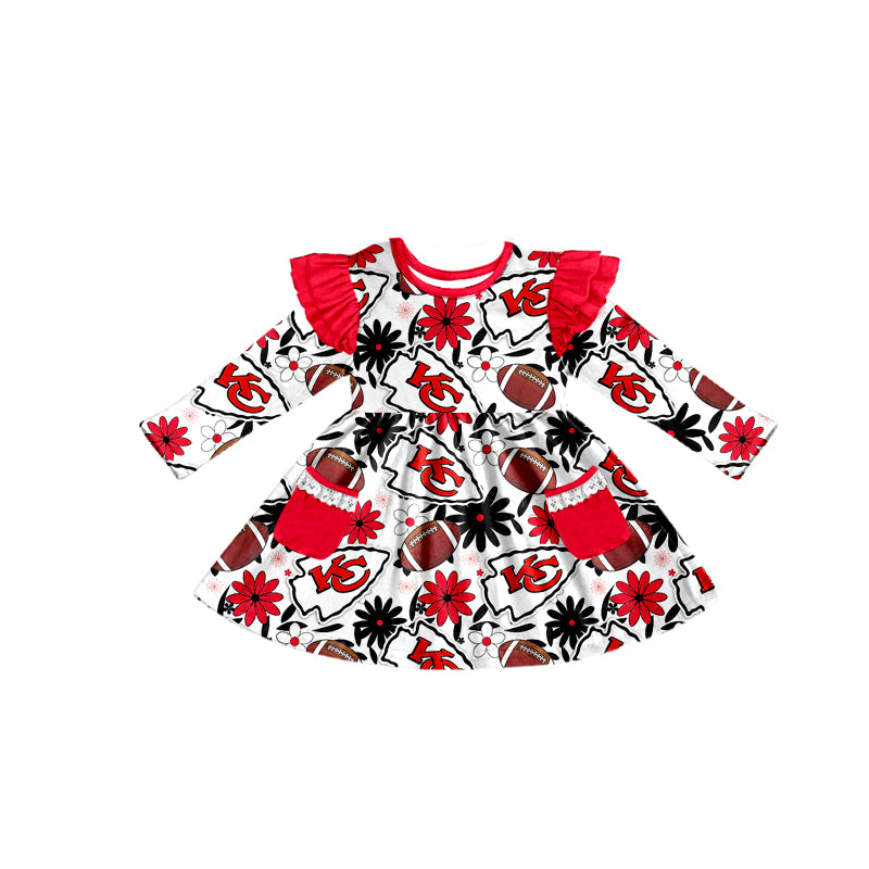 baby girl KC football team design pocket dress