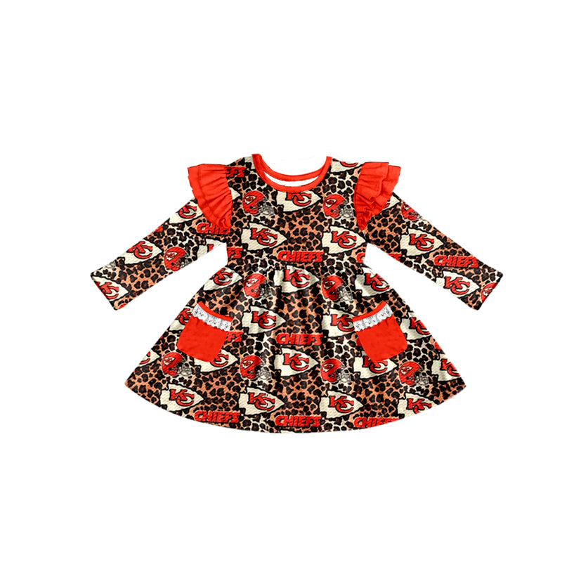 baby girl KC team cheetah design  pocket dress