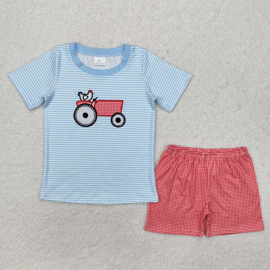 Baby boy embroidery farm tractor chicken design summer outfit