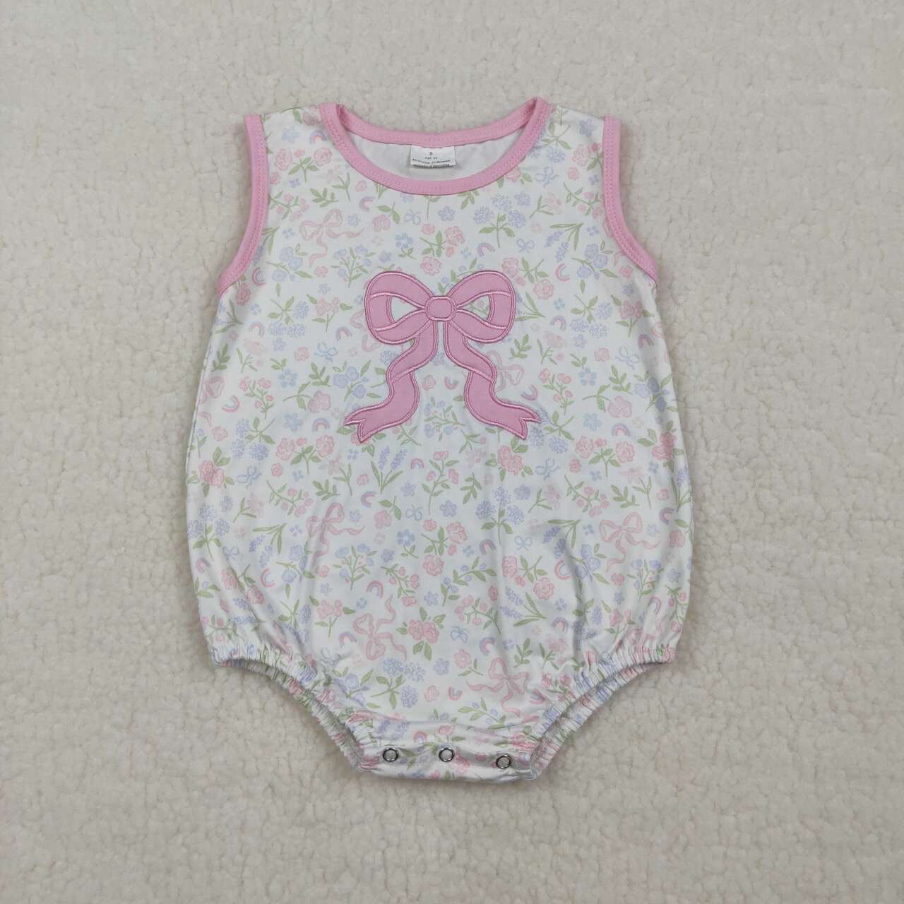 Toddle baby embroidery pink bow floral romper