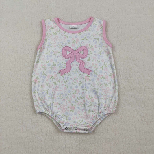 Toddle baby embroidery pink bow floral romper