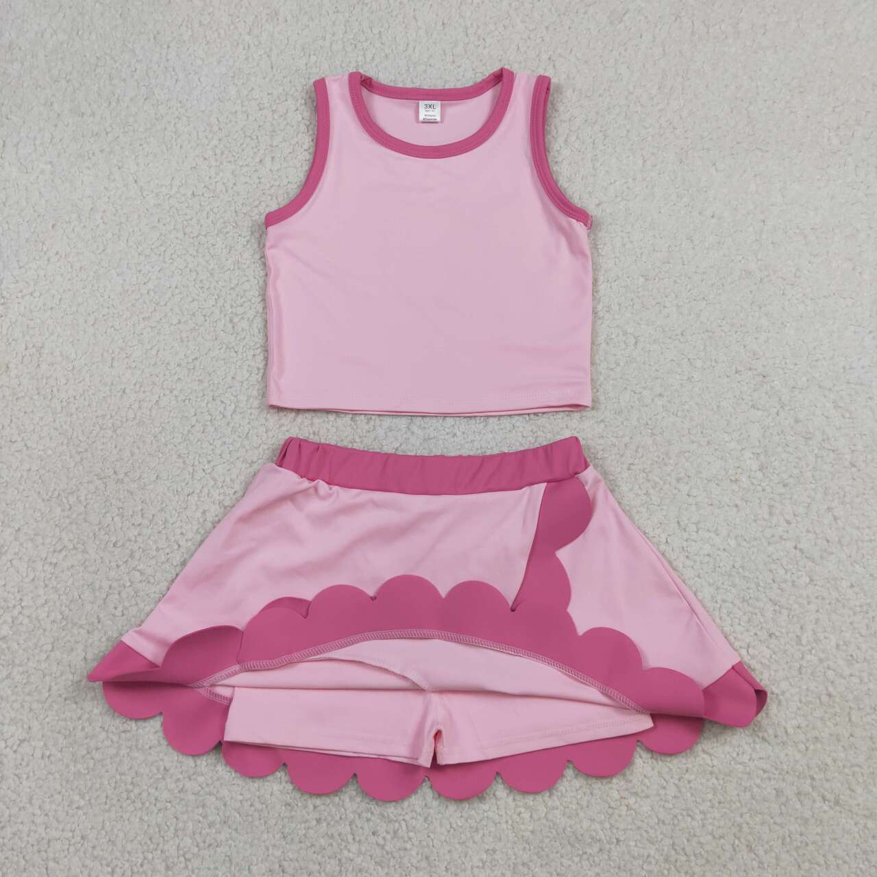 Pink yoga top matching skorts girls summer outfit