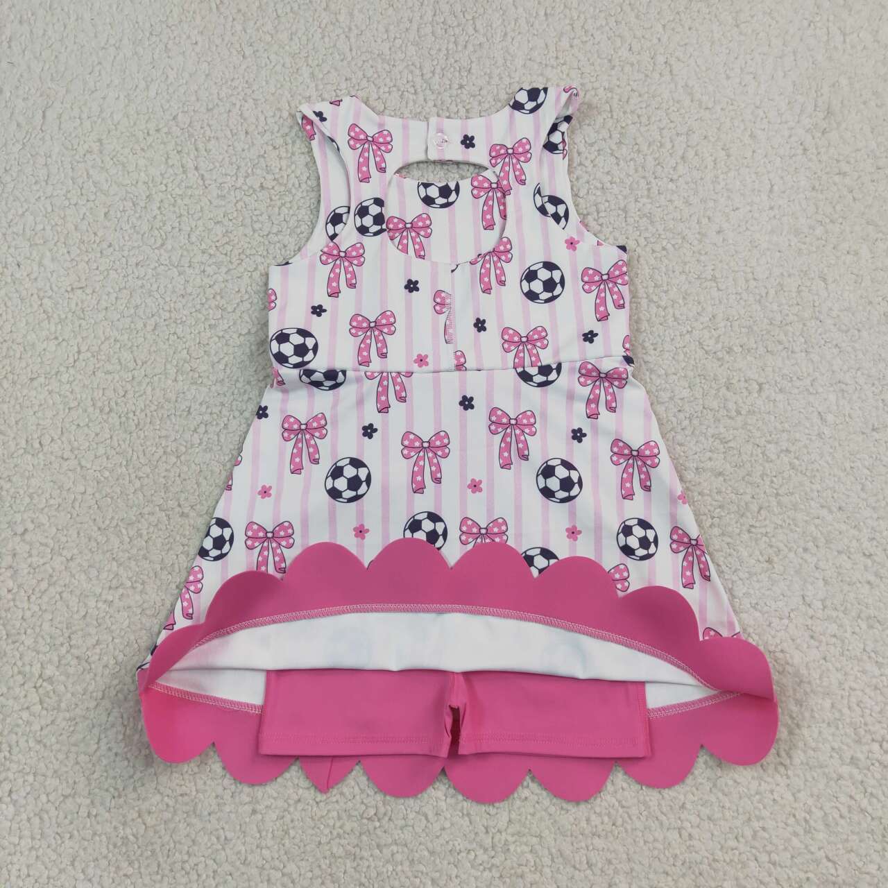 Pink bow football print girls summer yoga dress