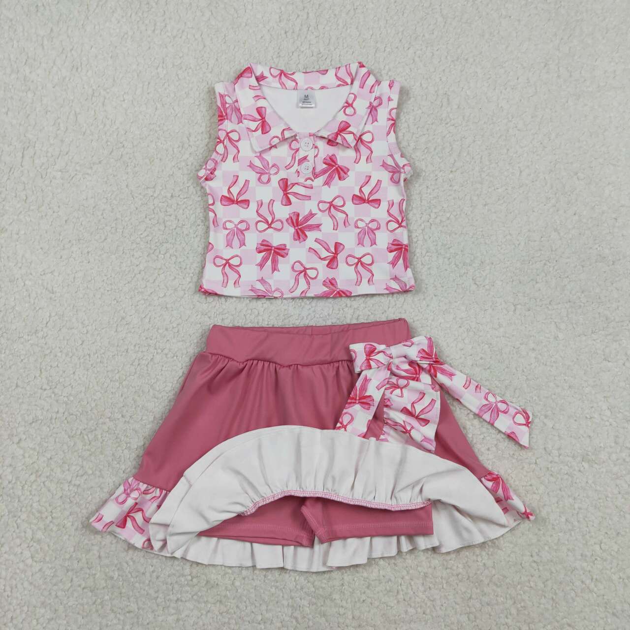Pink bow tank top matching skirt girls active wear yoga outfit