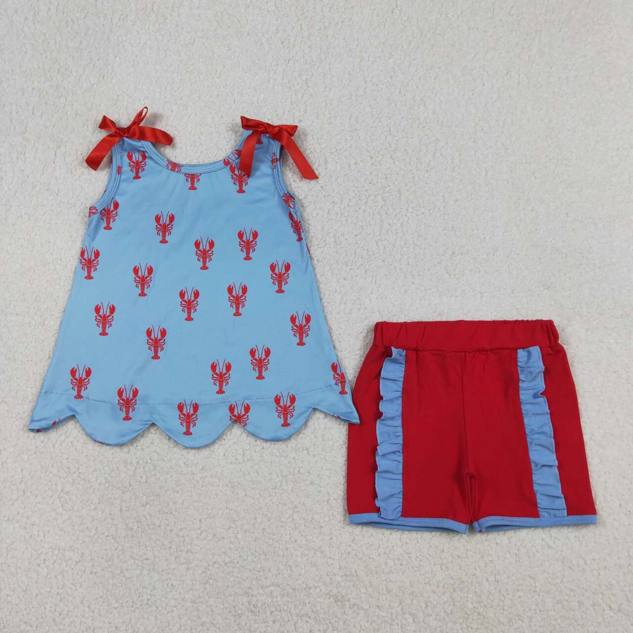 Crawfish top matching shorts girls summer outfit
