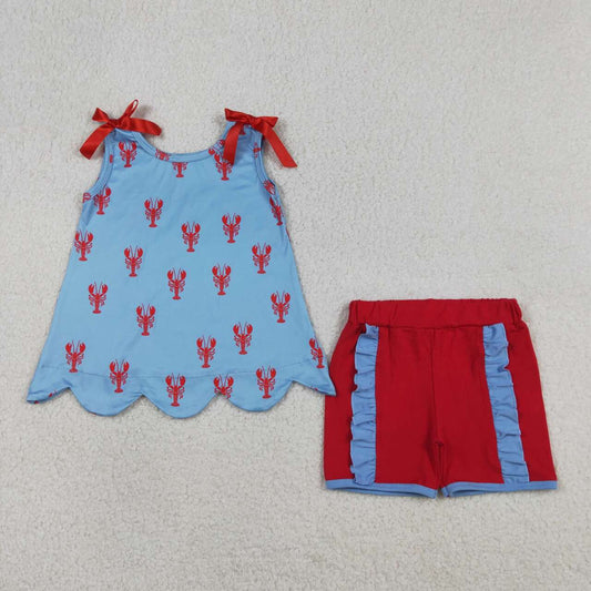 Crawfish top matching shorts girls summer outfit