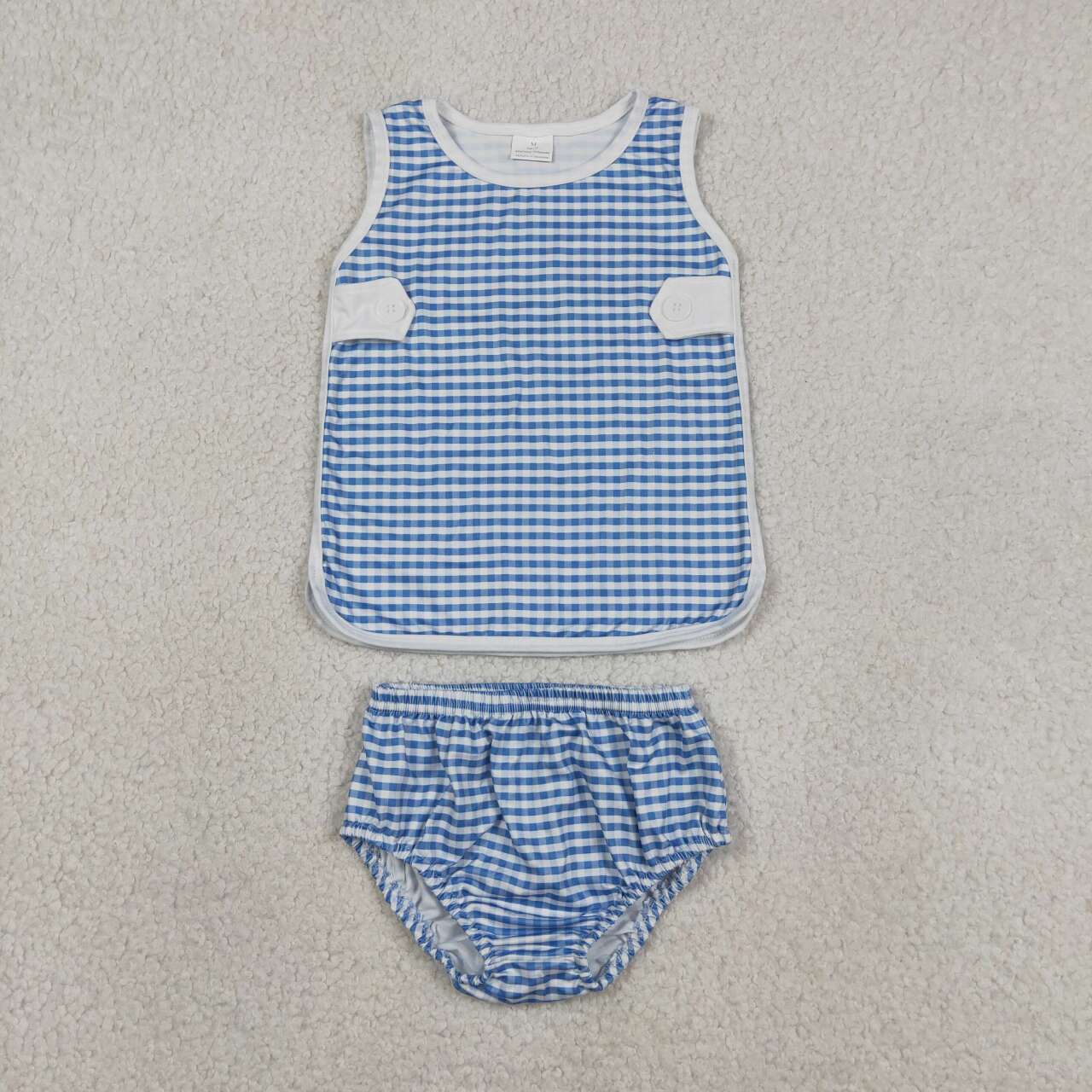 Blue plaid style boys summer bummies outfit