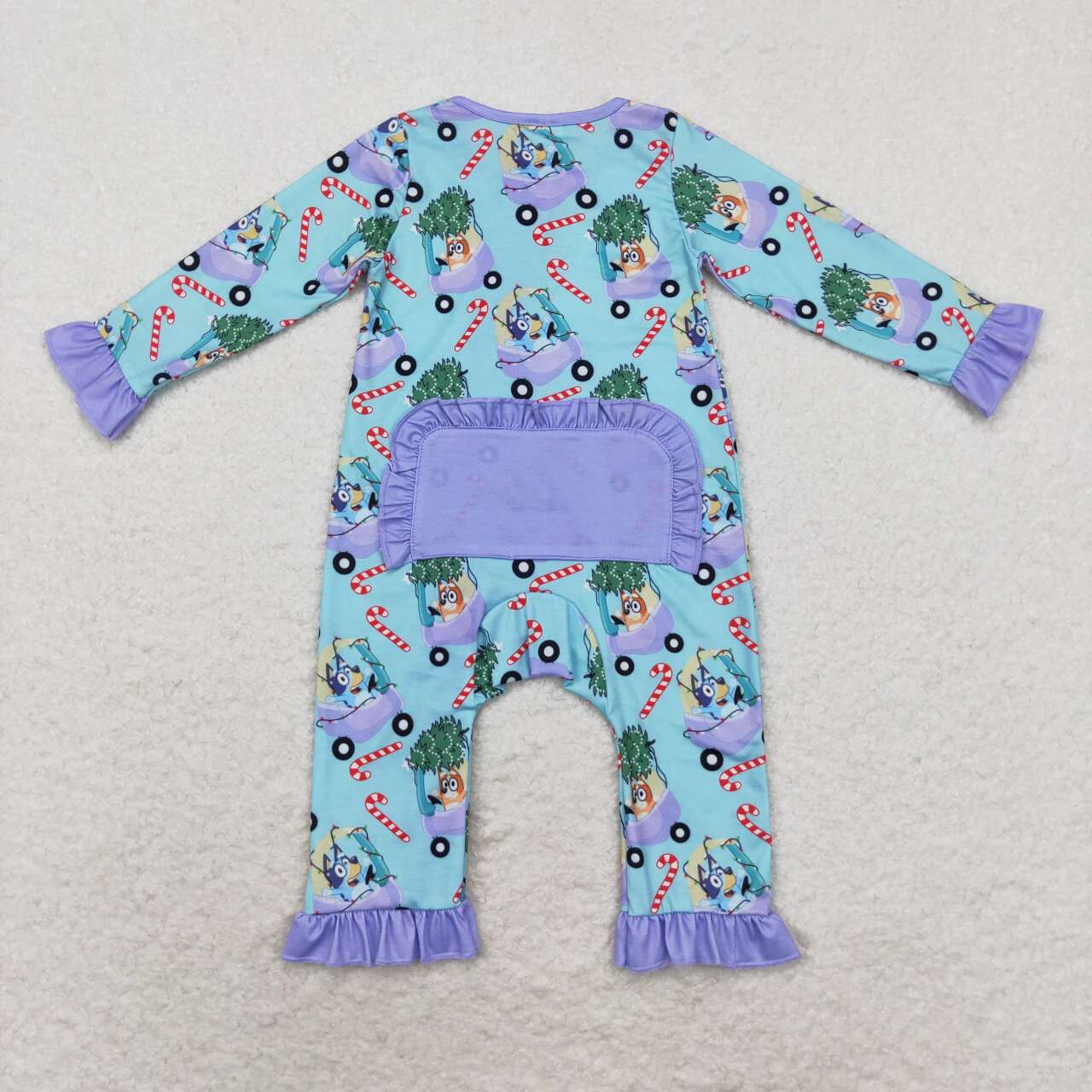 toddle baby girl christmas candy cane blue cartoon dog bamboo zip romper