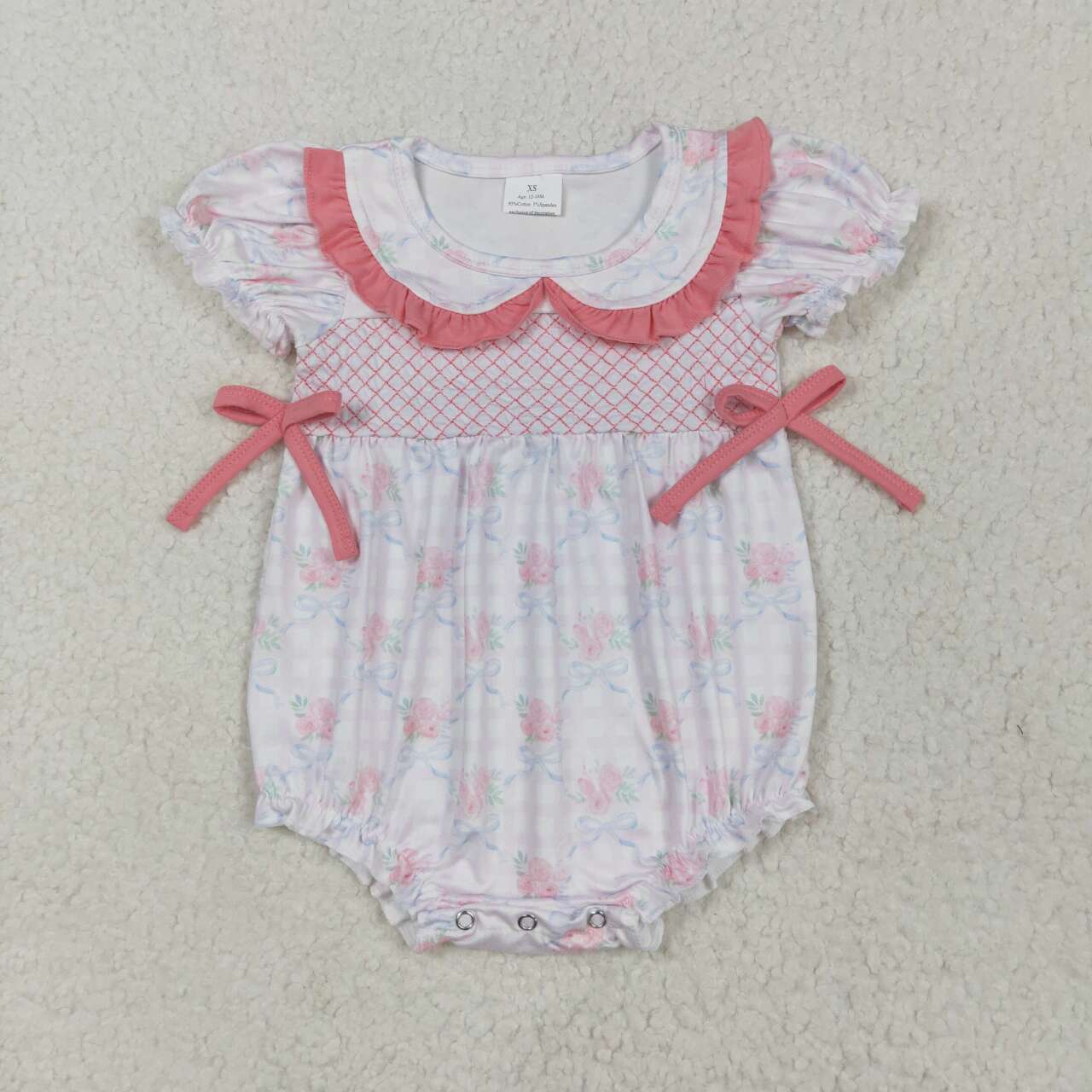 Embroidery Pink floral girls summer romper