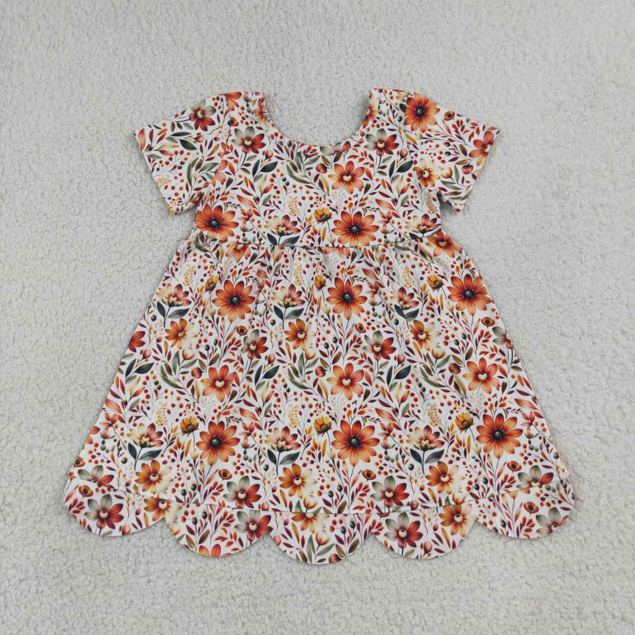Orange flowers print girls summer dress