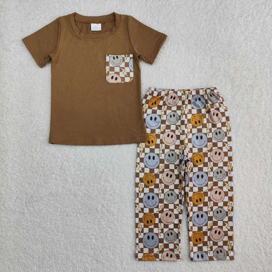 smile face khaki checkered baby boy clothes