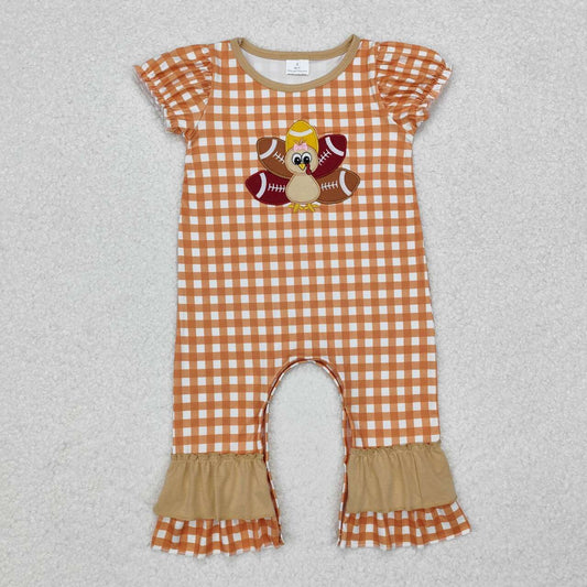 baby girls embroidery thanksgiving turkey romper