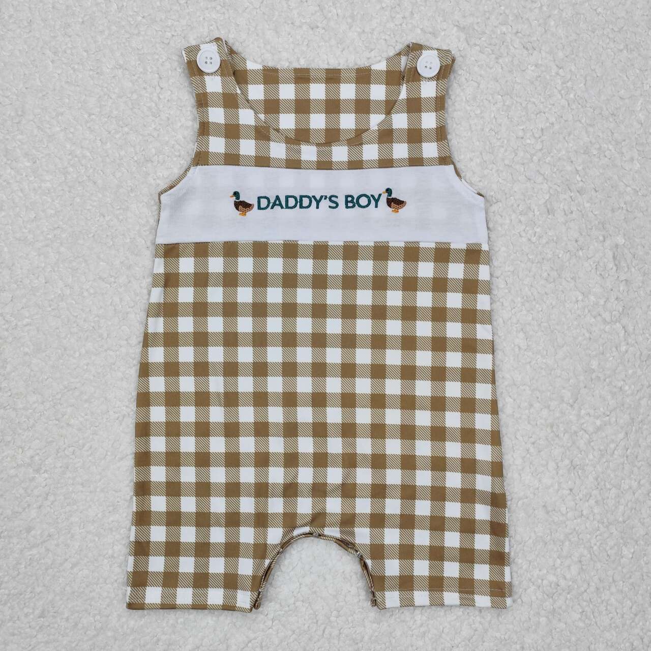 Embroidery Daddys boy duck print baby romper