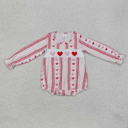 Valentines heart girls long sleeve romper