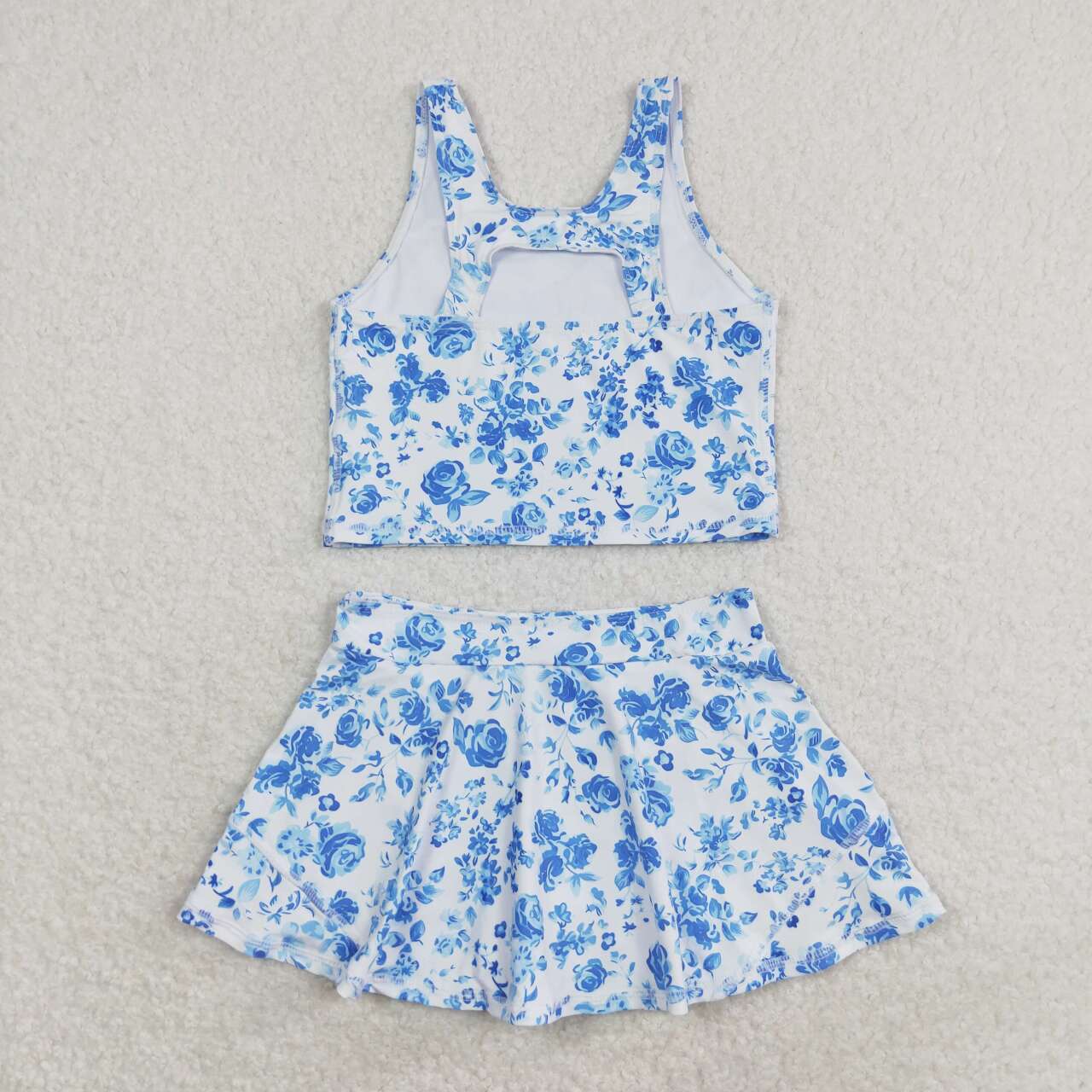 blue floral girls summer swimming suit outfit