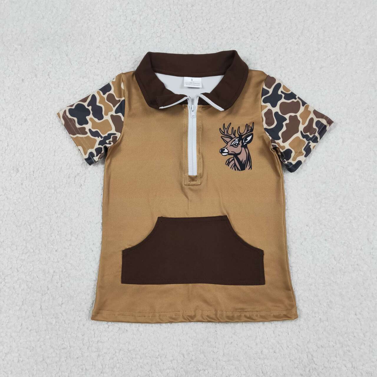 Deer camo design kids short sleeve pullover top