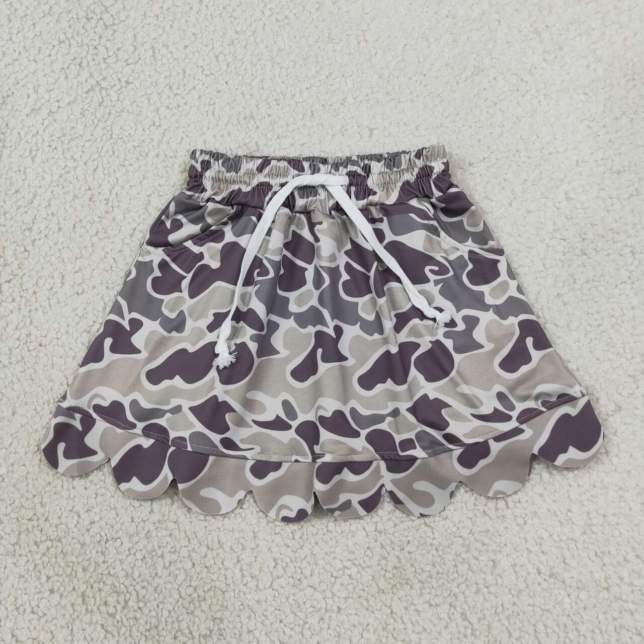 Dark grey camo print girls summer skirts