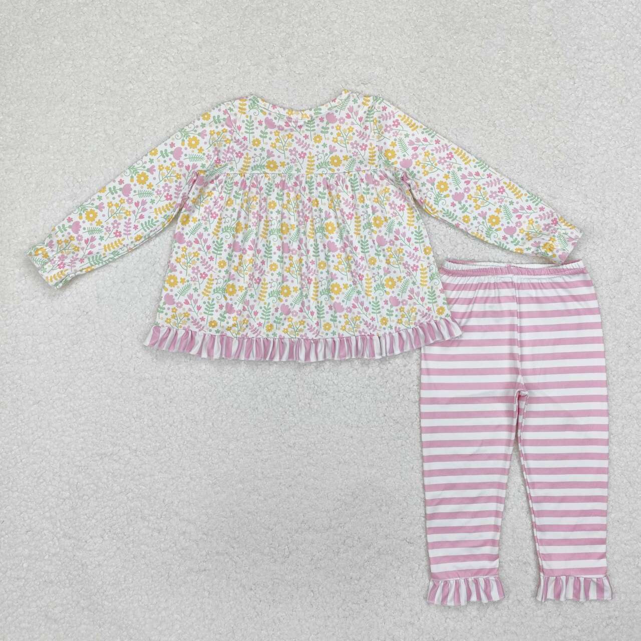 Infant baby girls pink yellowe blue flower print long sleeve clothing set