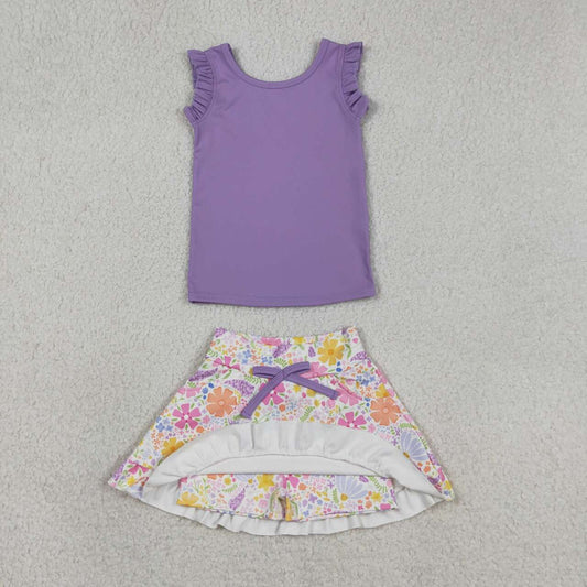 Lavender tank top matching yoga skirts girls active wear outfit