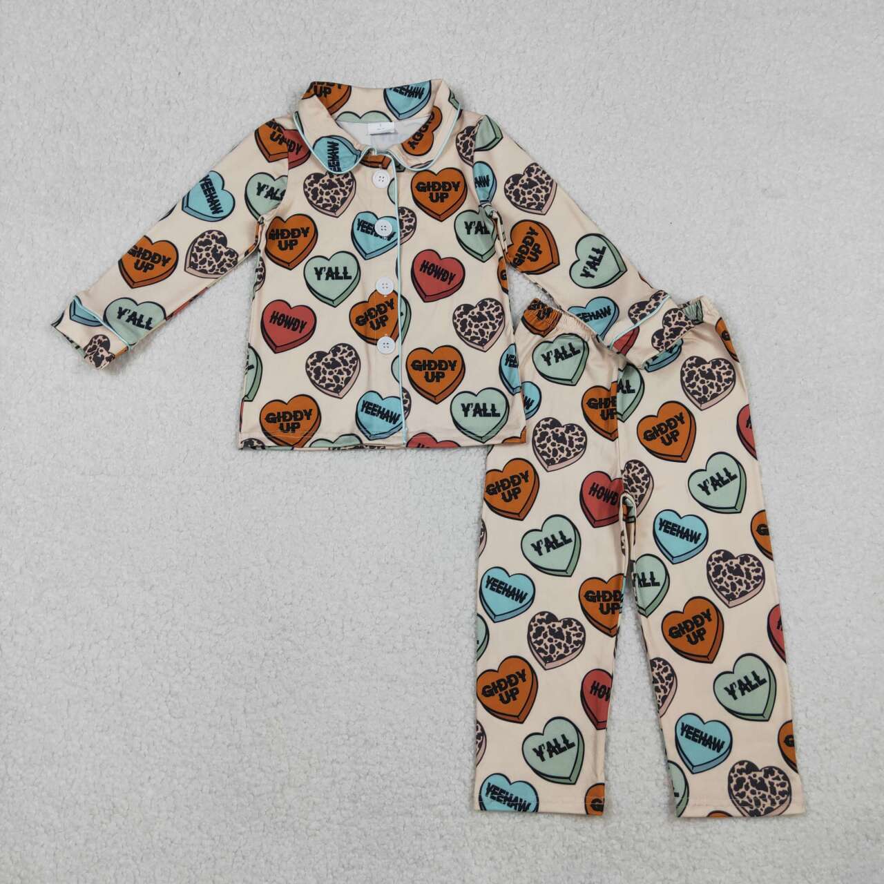 Valentines day heart print kids long sleeve pajama set