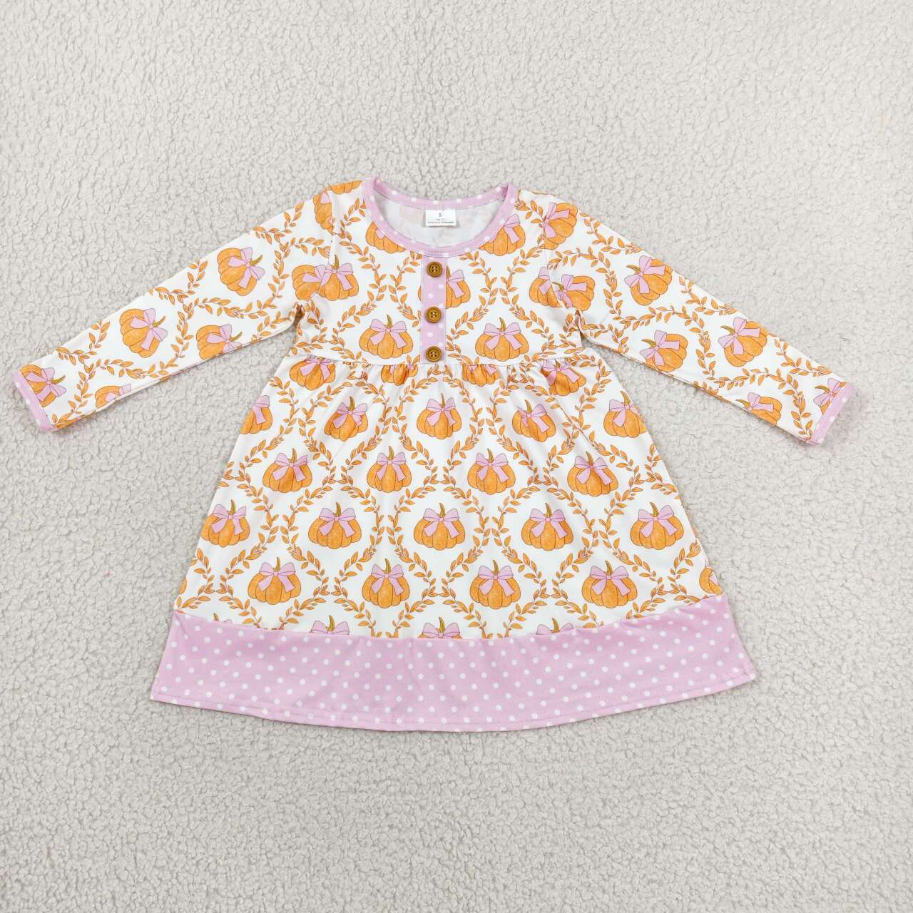 Fall pumpkins print girls long sleeve dress