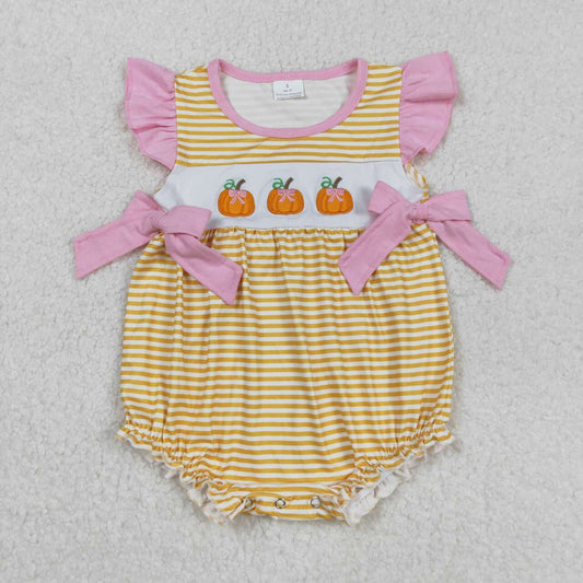 Toddle girls embroidery fall pumpkin romper