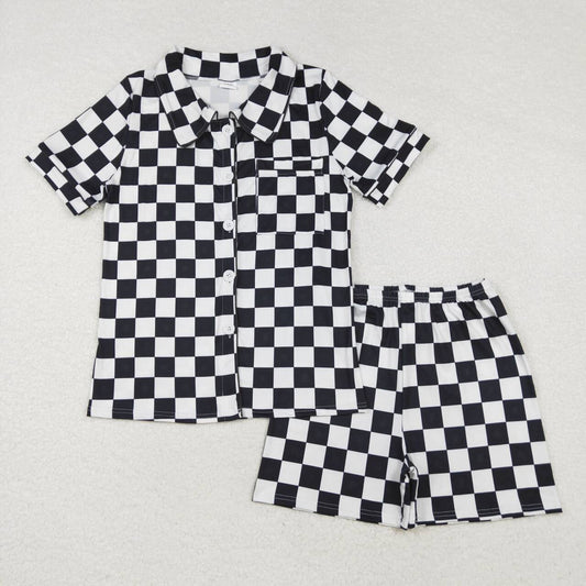 Adult women black checkered short sleeve pajama set