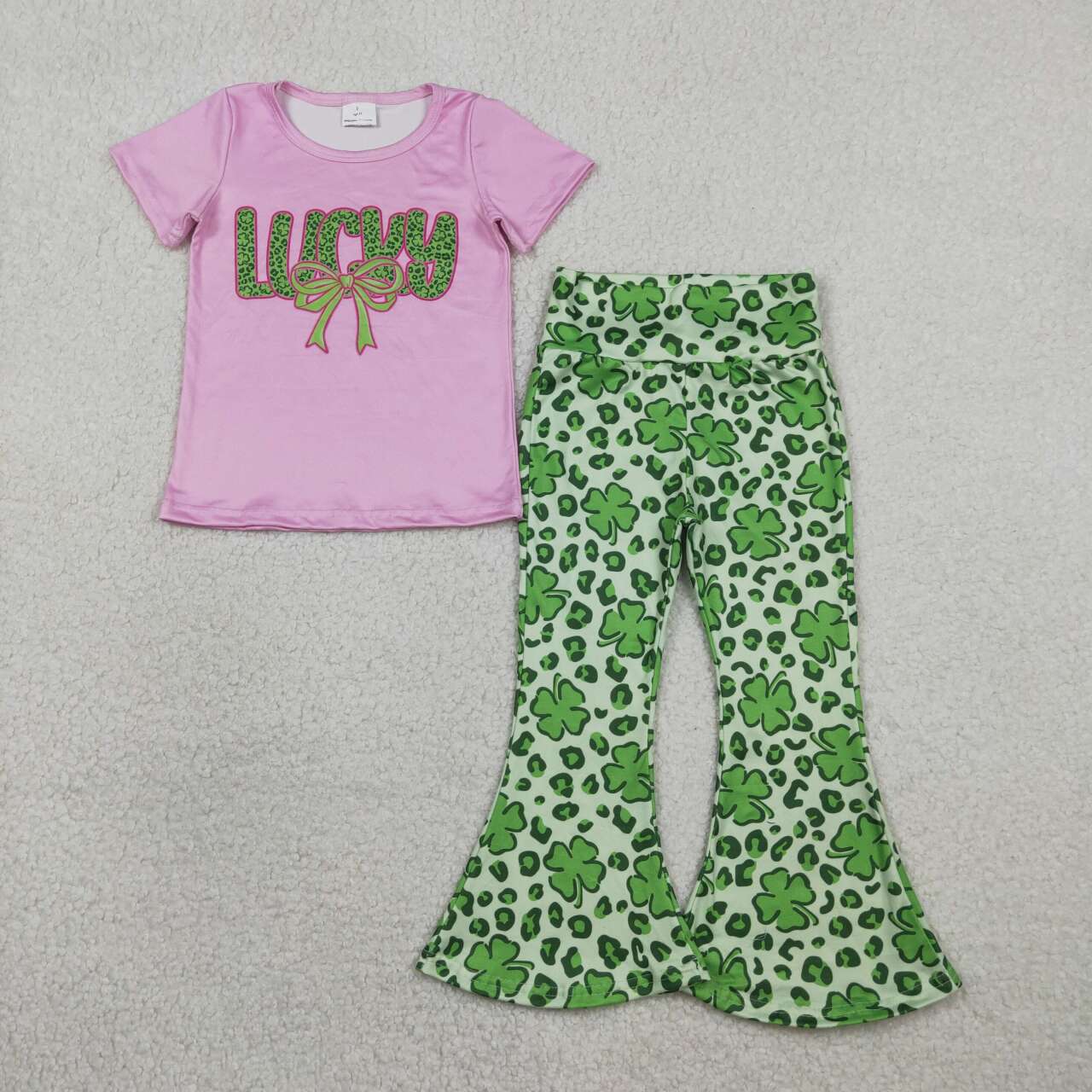 Saint Patrick's Day girls short sleeve shirt bell bottoms pants outfit