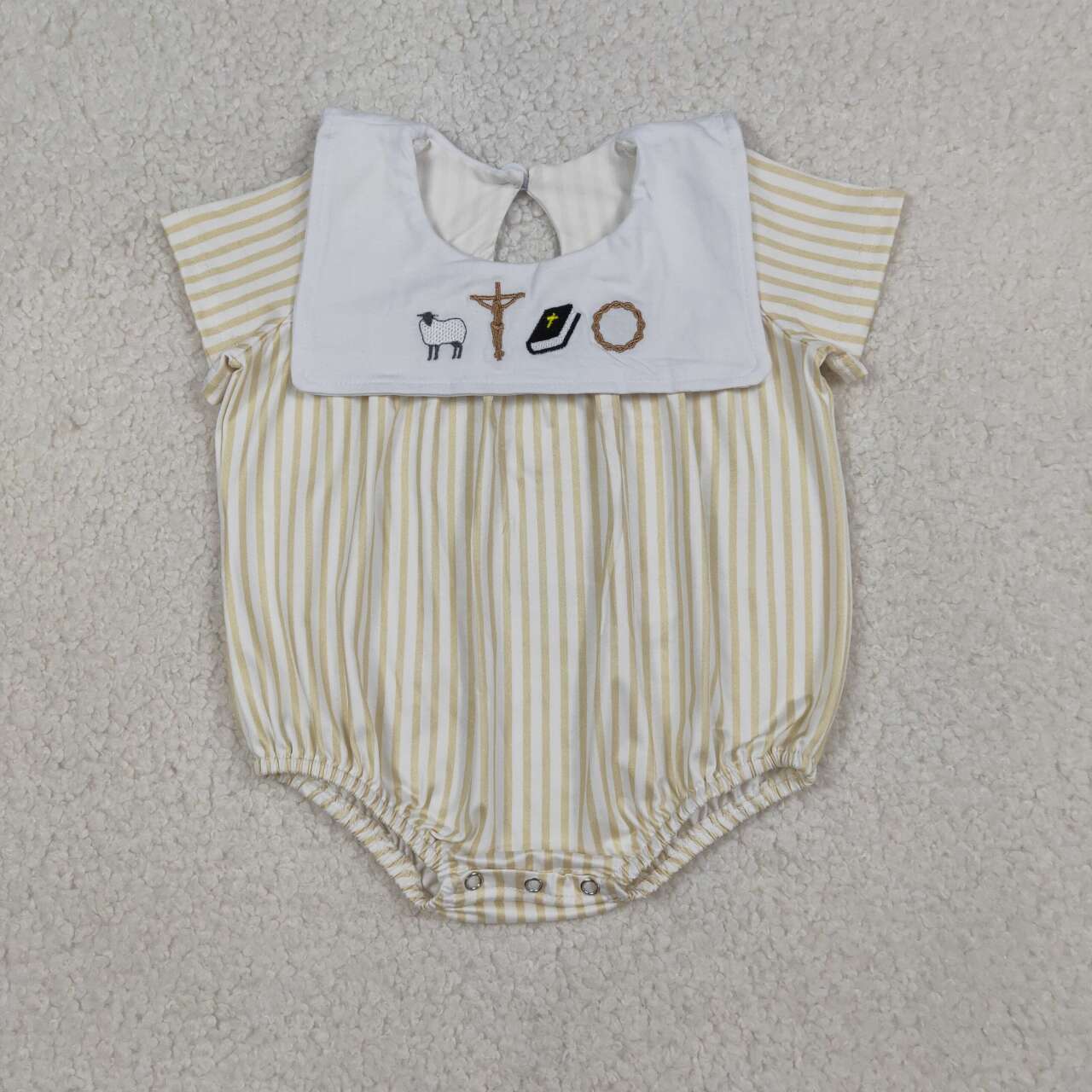 Easter cross embroidery design toddle baby boy romper