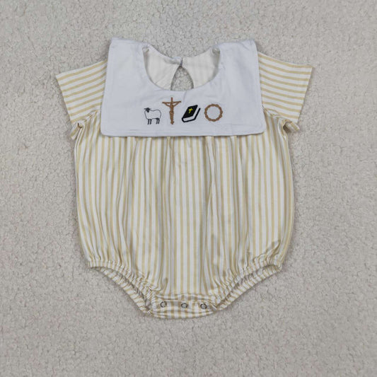 Easter cross embroidery design toddle baby boy romper