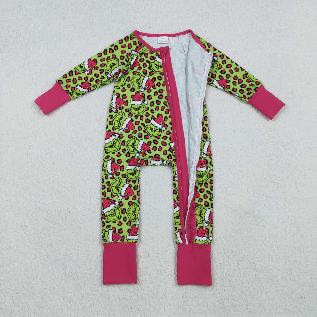 Christmas green face design girls long sleeve romper