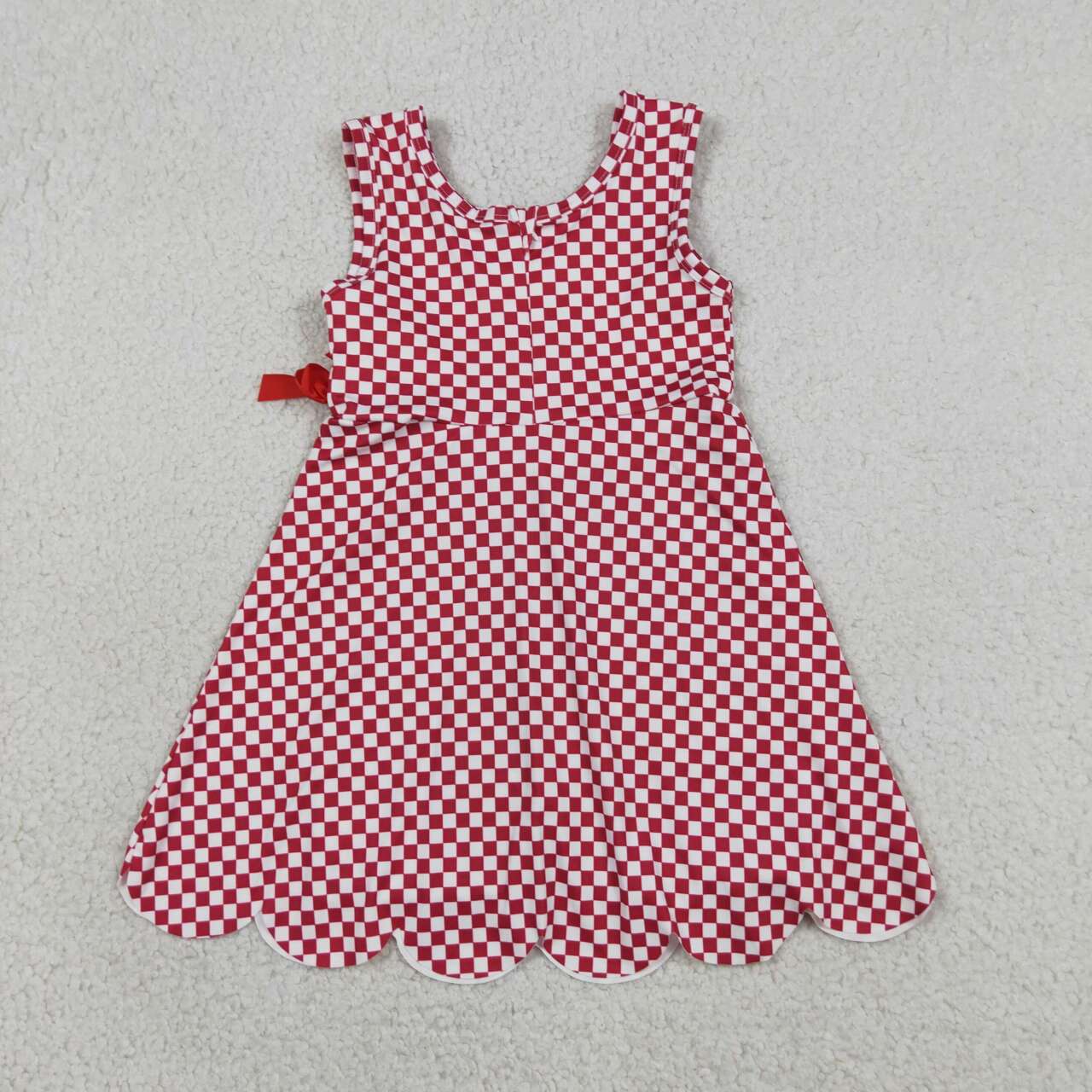 Red plaid design girls summer active yoga dress