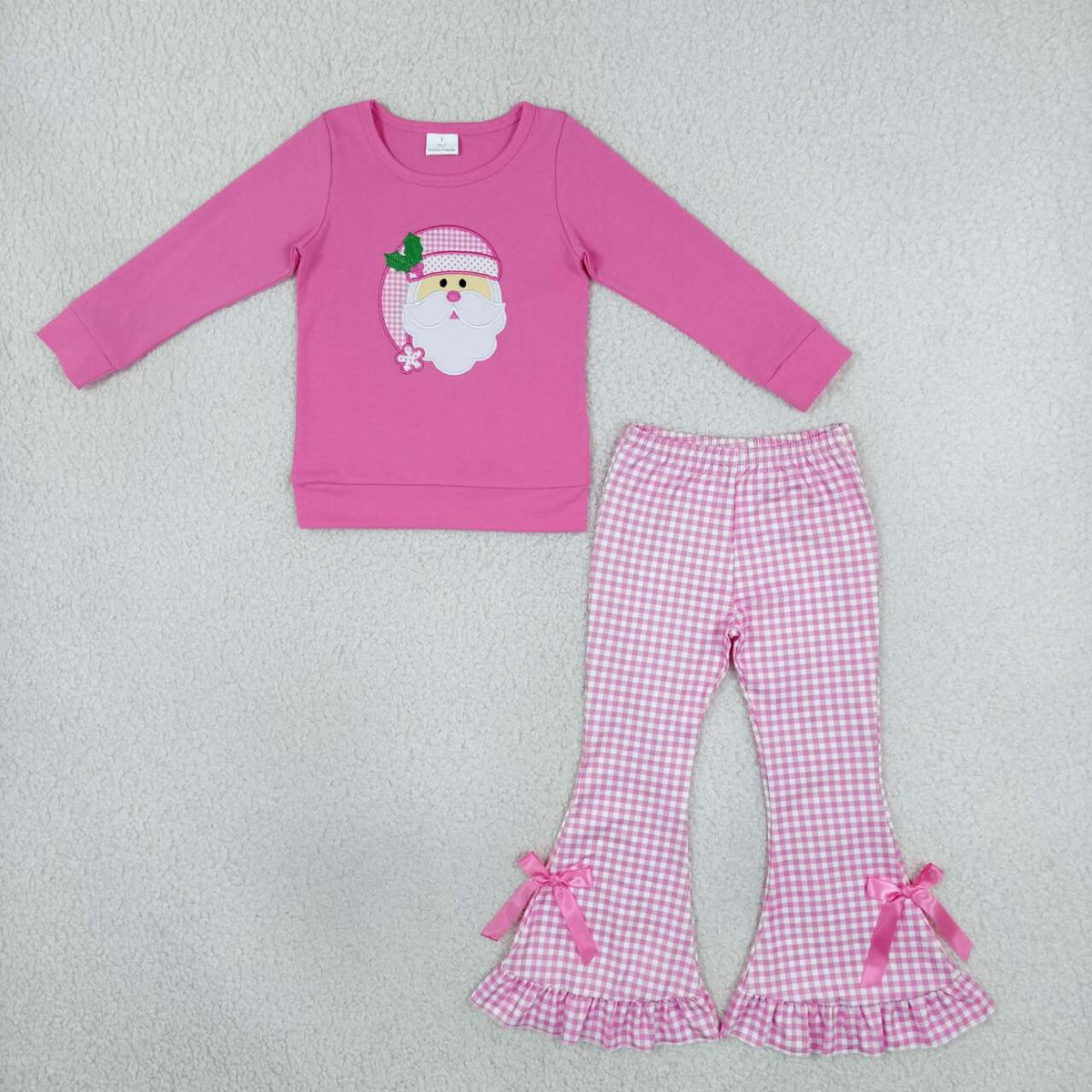 Long sleeve embroidery Christmas santa claus top matching pants girls wholesale factory price outfit
