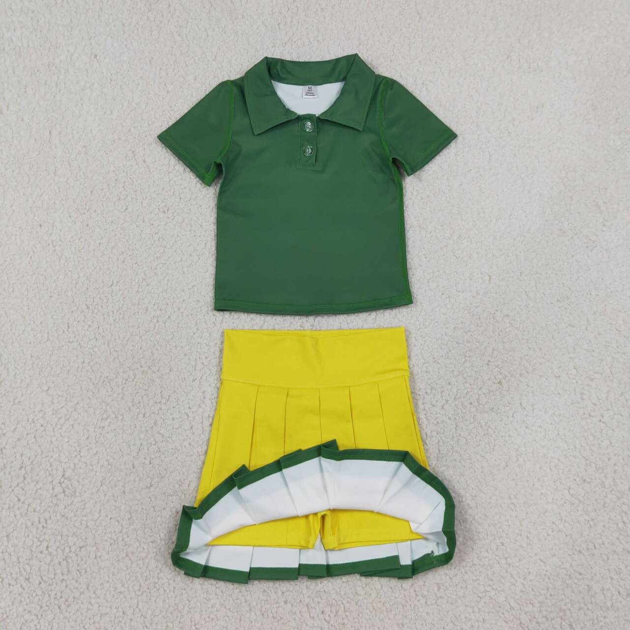 Green short sleeve top matching skirts girls summer yoga outfit
