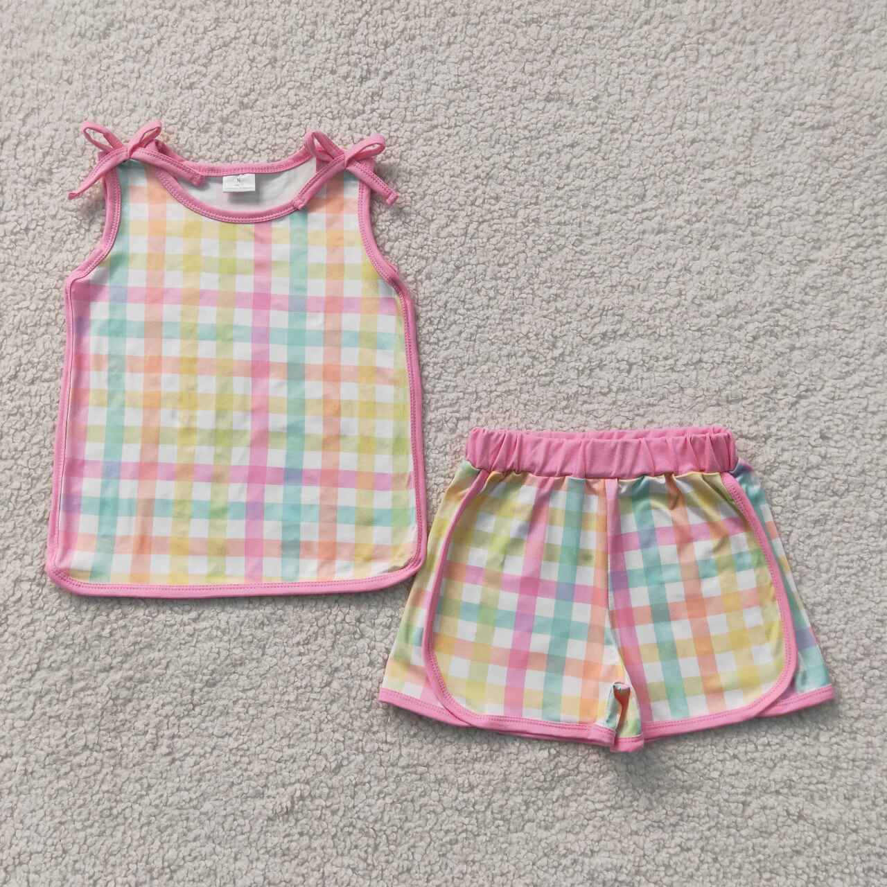 Colorful plaid top matching shorts toddle baby girl outfit