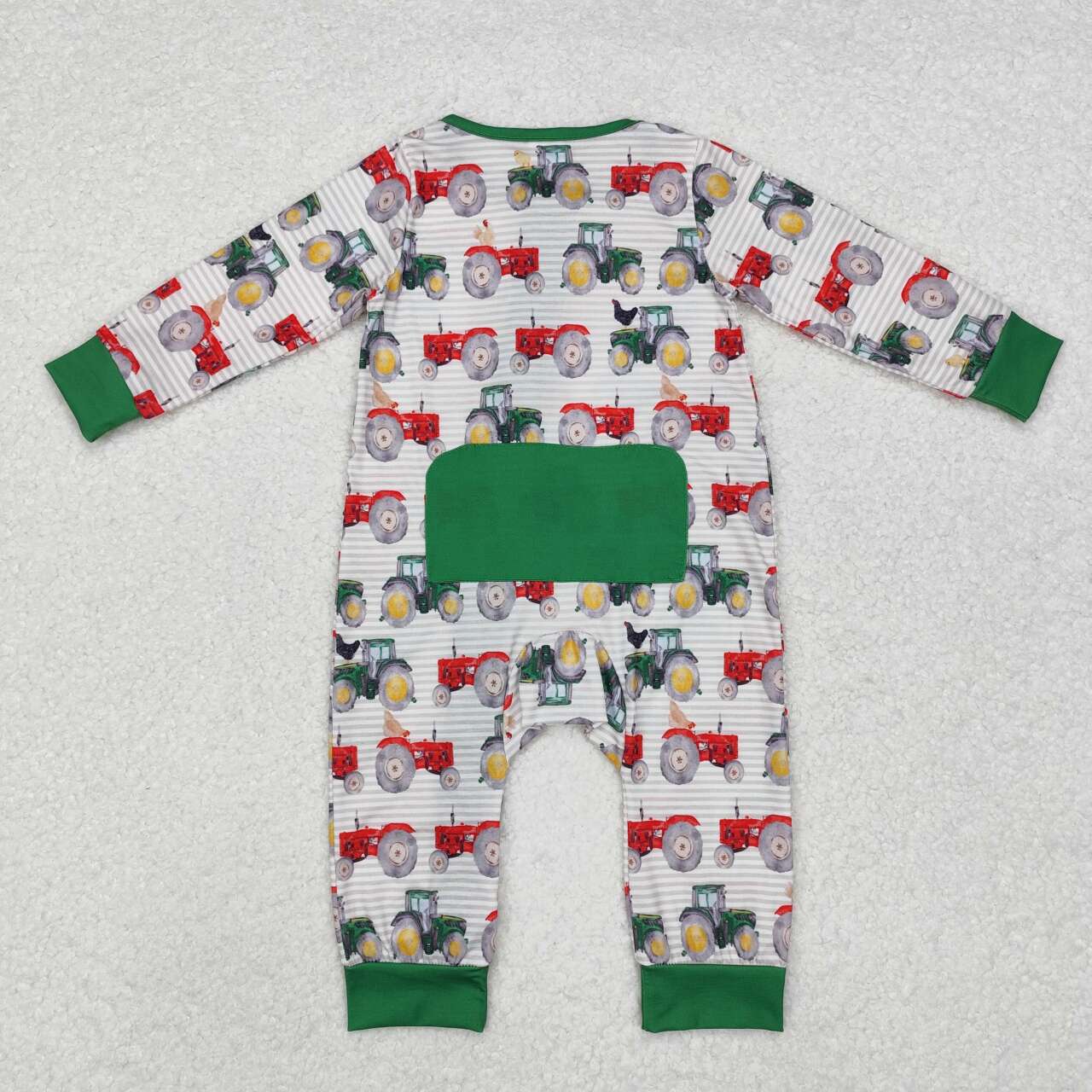 baby boy farm tractor long sleeve bamboo zip romper