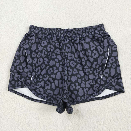 Adult women black leopard summer yoga shorts
