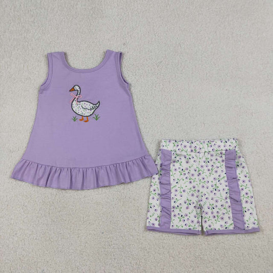 Embroidery Goose shirt matching shorts girls holiday outfit