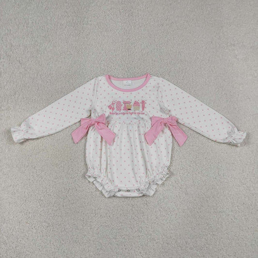 Embroidery Pink bow design toddle baby long sleeve romper