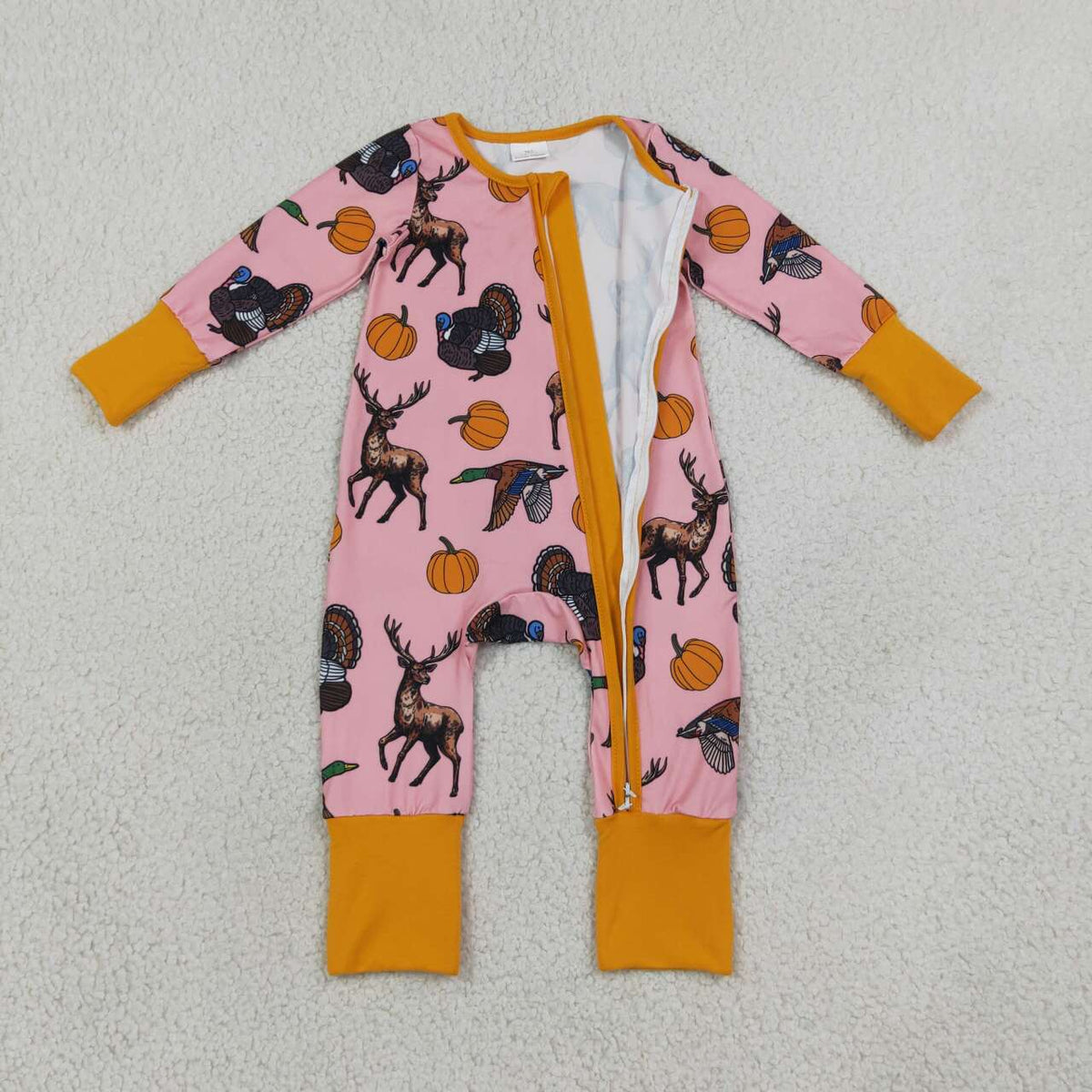 Toddle baby long sleeve duck pumpkin print zip romper