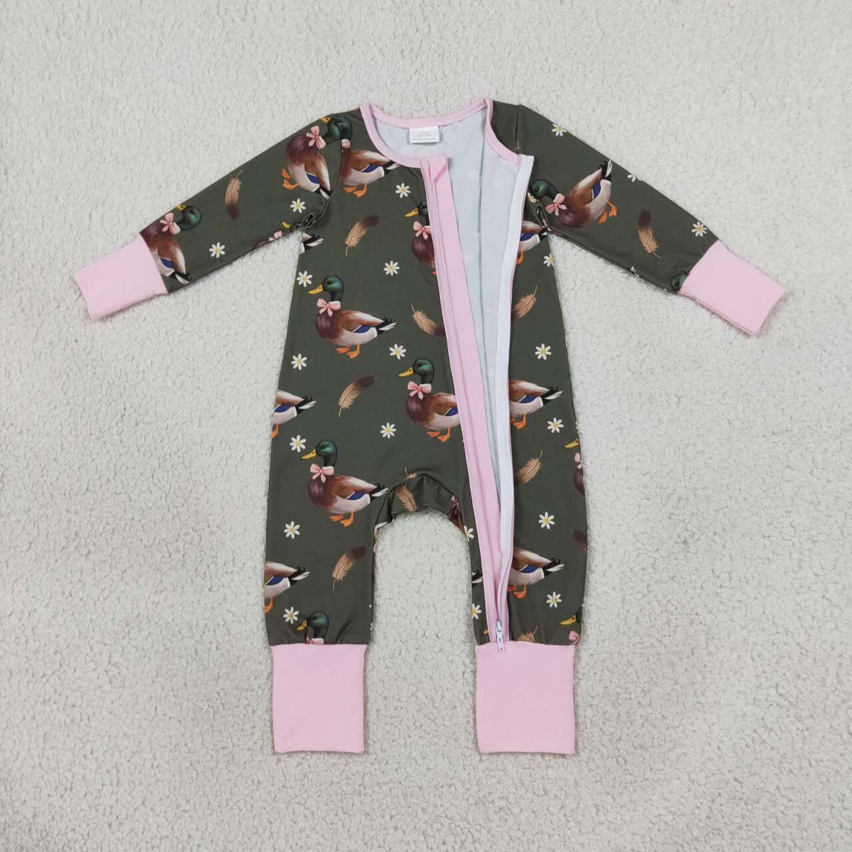 Toddle baby girl mallard duck flowers zip romper