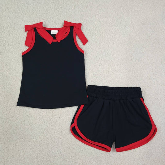 Black red bow top matching shorts girls summer outfit